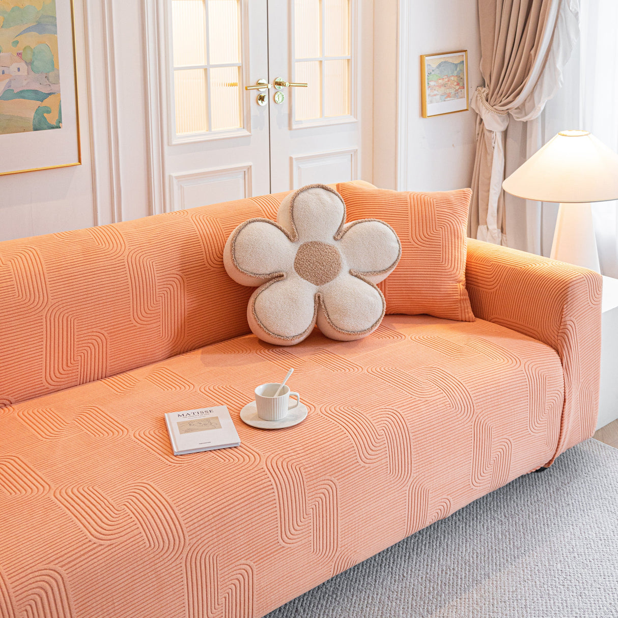 Modern Slipcovers Geometric Textured Stretchable Sofa Cover for Couch with Chaise