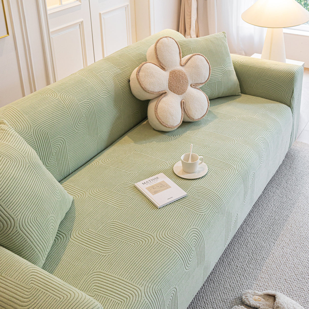 Modern Slipcovers Geometric Textured Stretchable Sofa Cover for Couch with Chaise