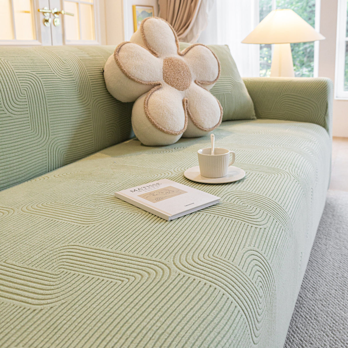 Modern Slipcovers Geometric Textured Stretchable Sofa Cover for Couch with Chaise