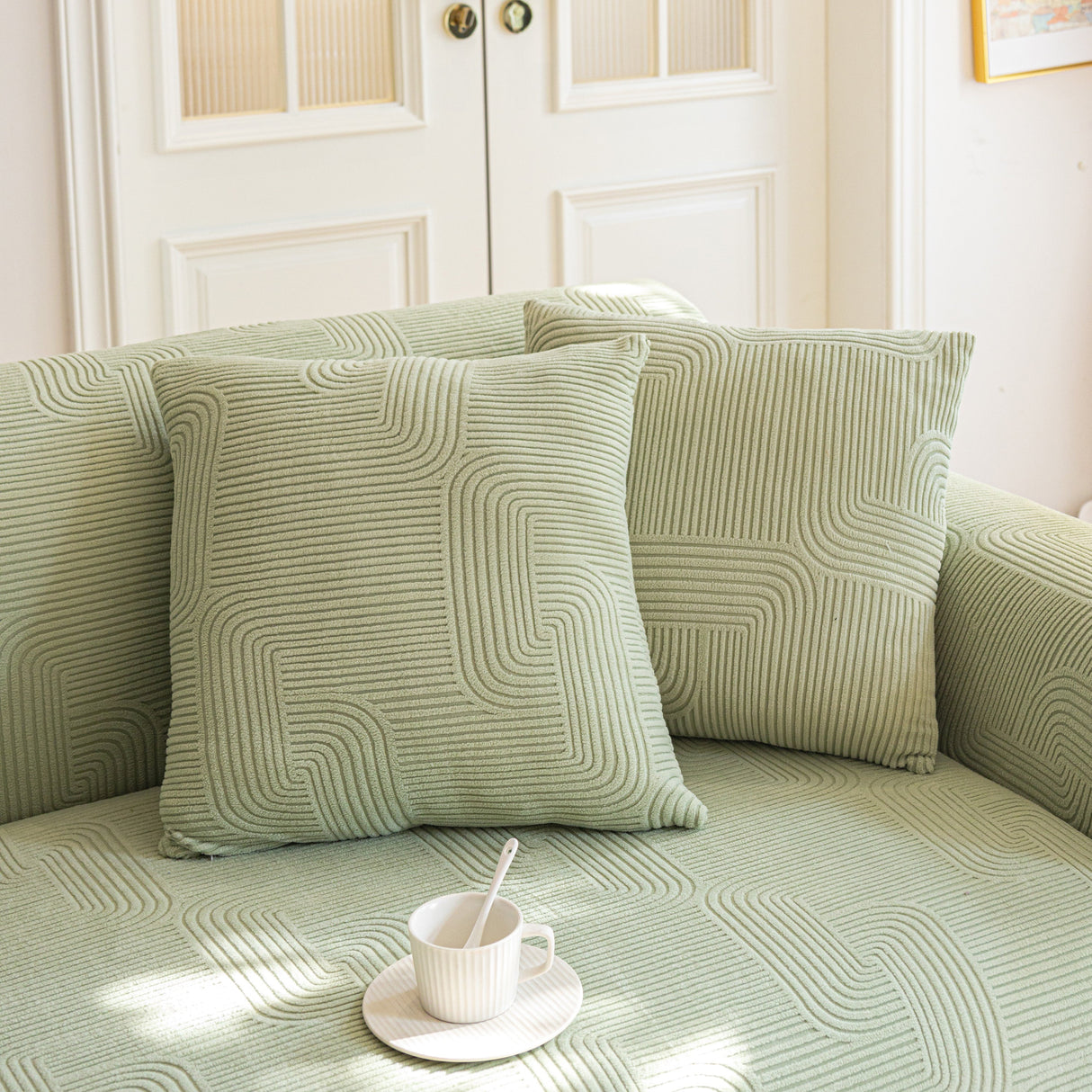 Modern Slipcovers Geometric Textured Stretchable Sofa Cover for Couch with Chaise