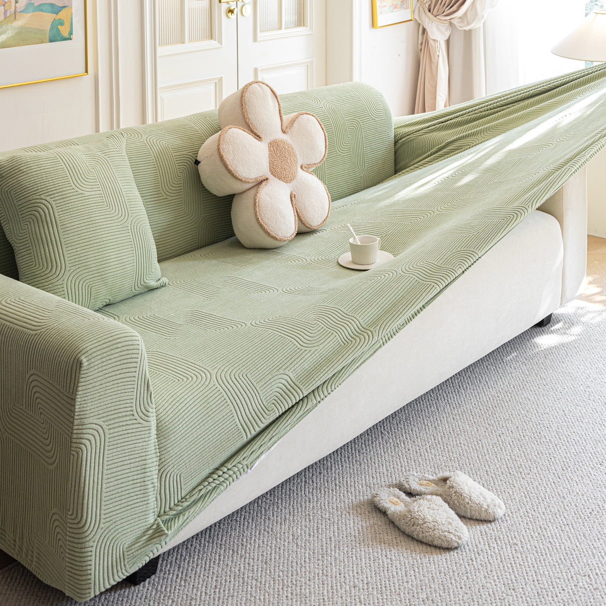 Modern Slipcovers Geometric Textured Stretchable Sofa Cover for Couch with Chaise