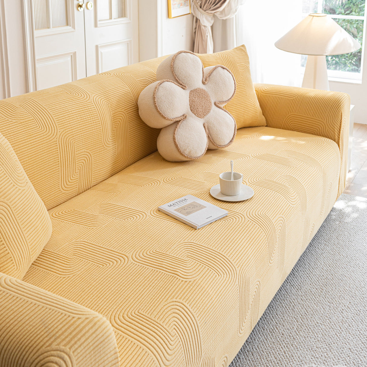 Modern Slipcovers Geometric Textured Stretchable Sofa Cover for Couch with Chaise