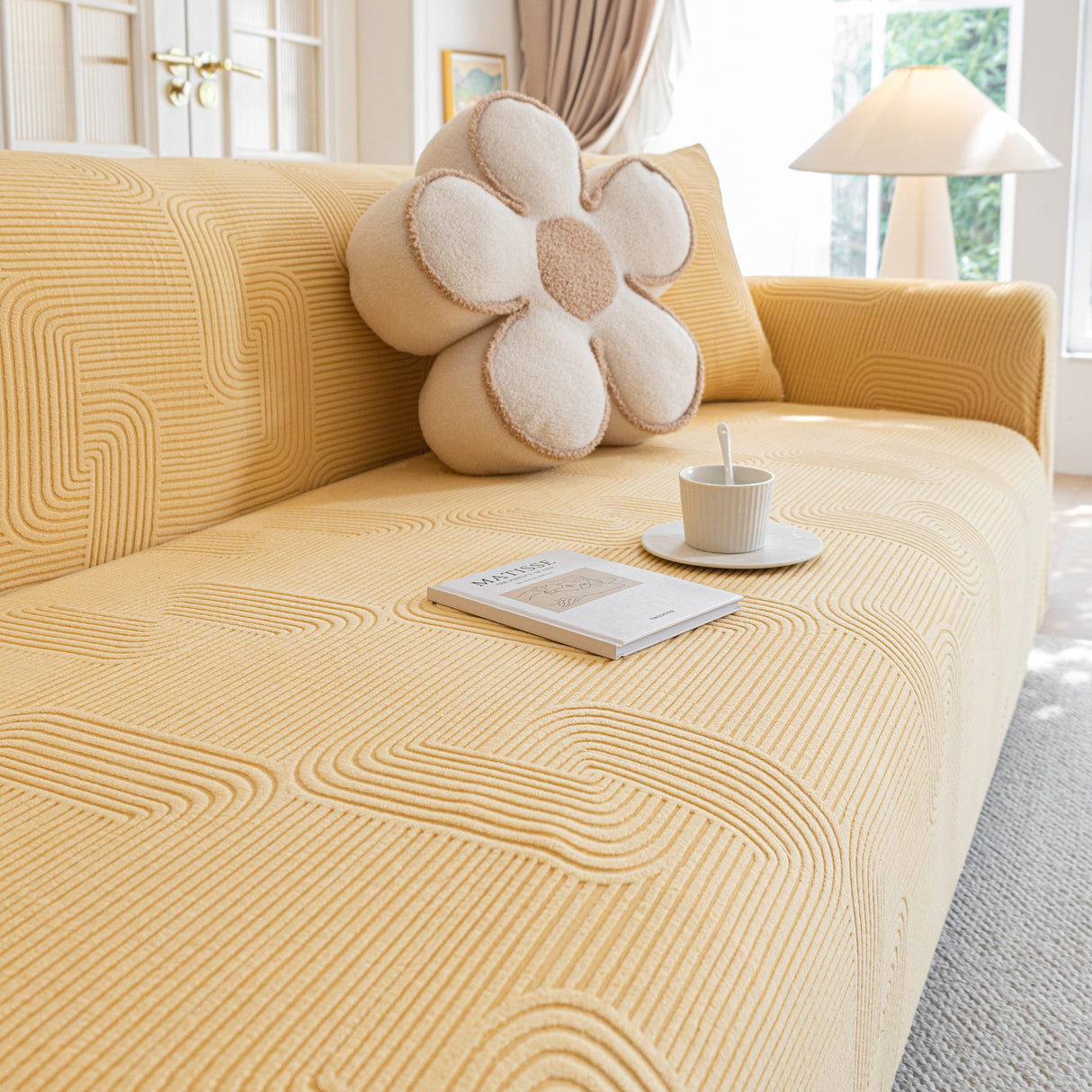 Modern Slipcovers Geometric Textured Stretchable Sofa Cover for Couch with Chaise