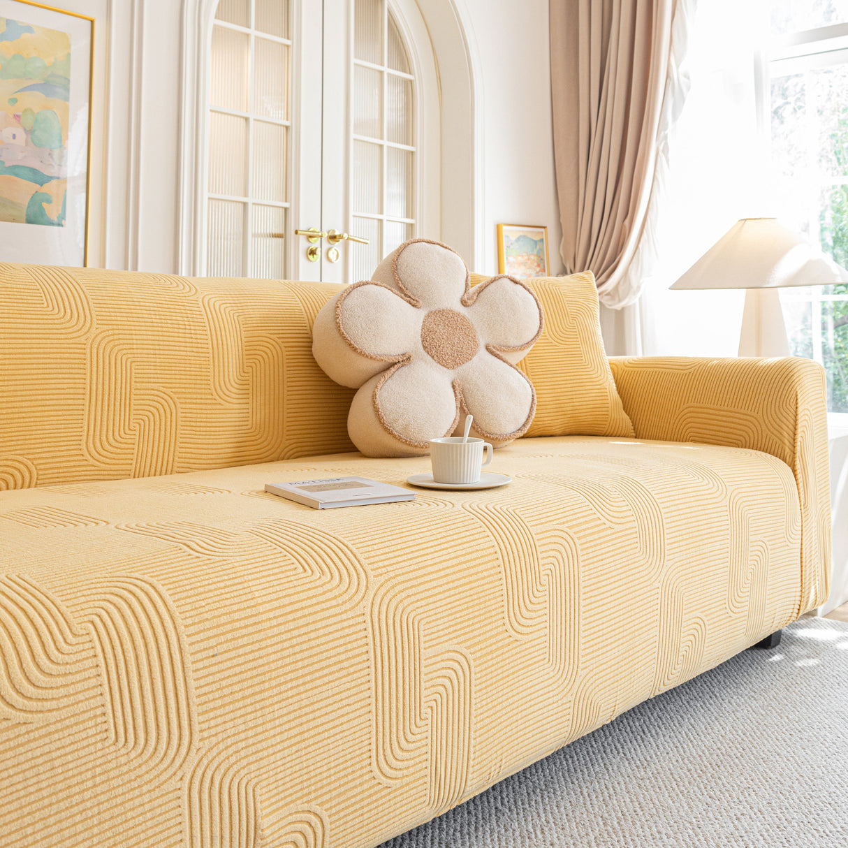 Modern Slipcovers Geometric Textured Stretchable Sofa Cover for Couch with Chaise