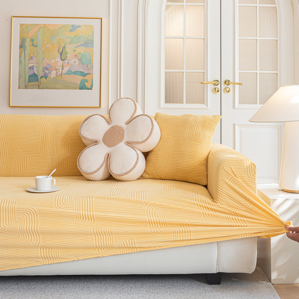 Modern Slipcovers Geometric Textured Stretchable Sofa Cover for Couch with Chaise