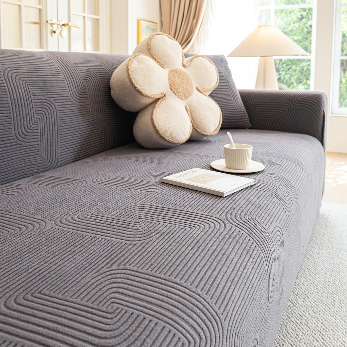 Modern Slipcovers Geometric Textured Stretchable Sofa Cover for Couch with Chaise