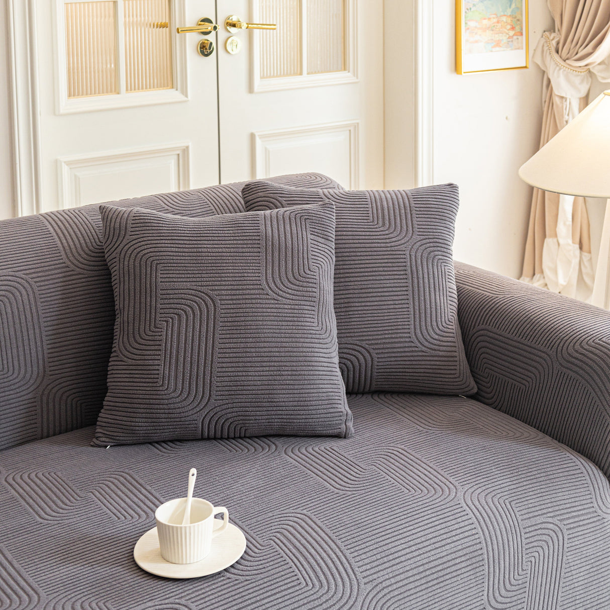 Modern Slipcovers Geometric Textured Stretchable Sofa Cover for Couch with Chaise