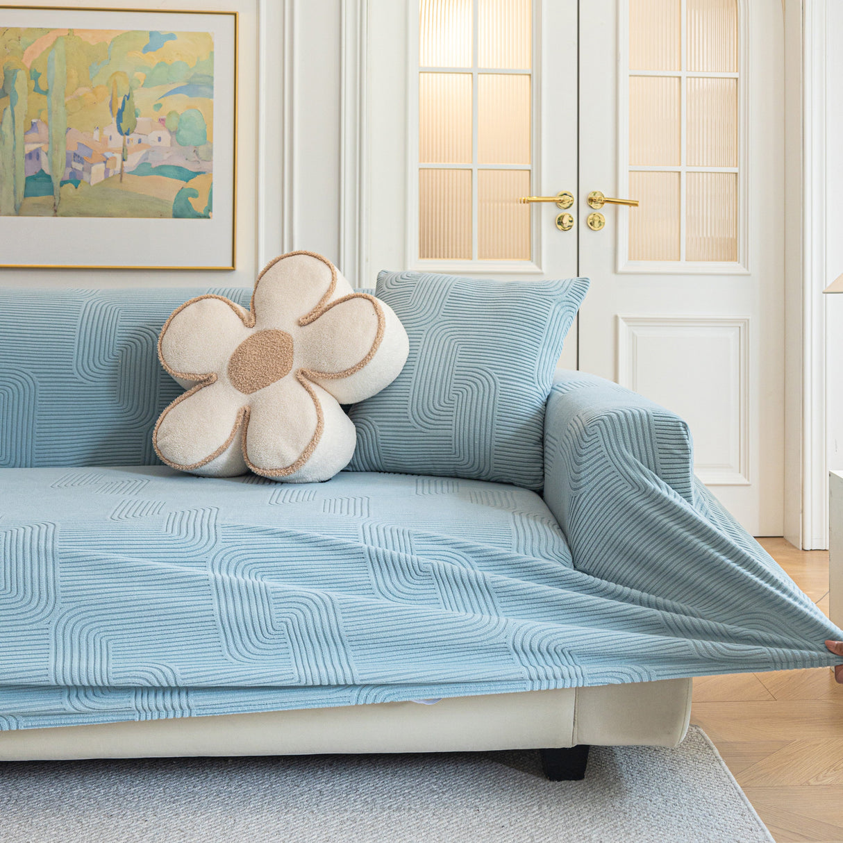 Modern Slipcovers Geometric Textured Stretchable Sofa Cover for Couch with Chaise