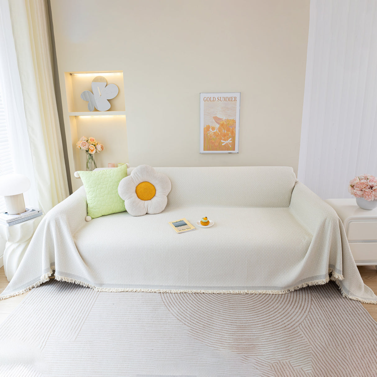 Chenille Large Throw Couch Cover Blanket with Water-Resistant for Futon, Loveseat, and L-Shaped Sofa