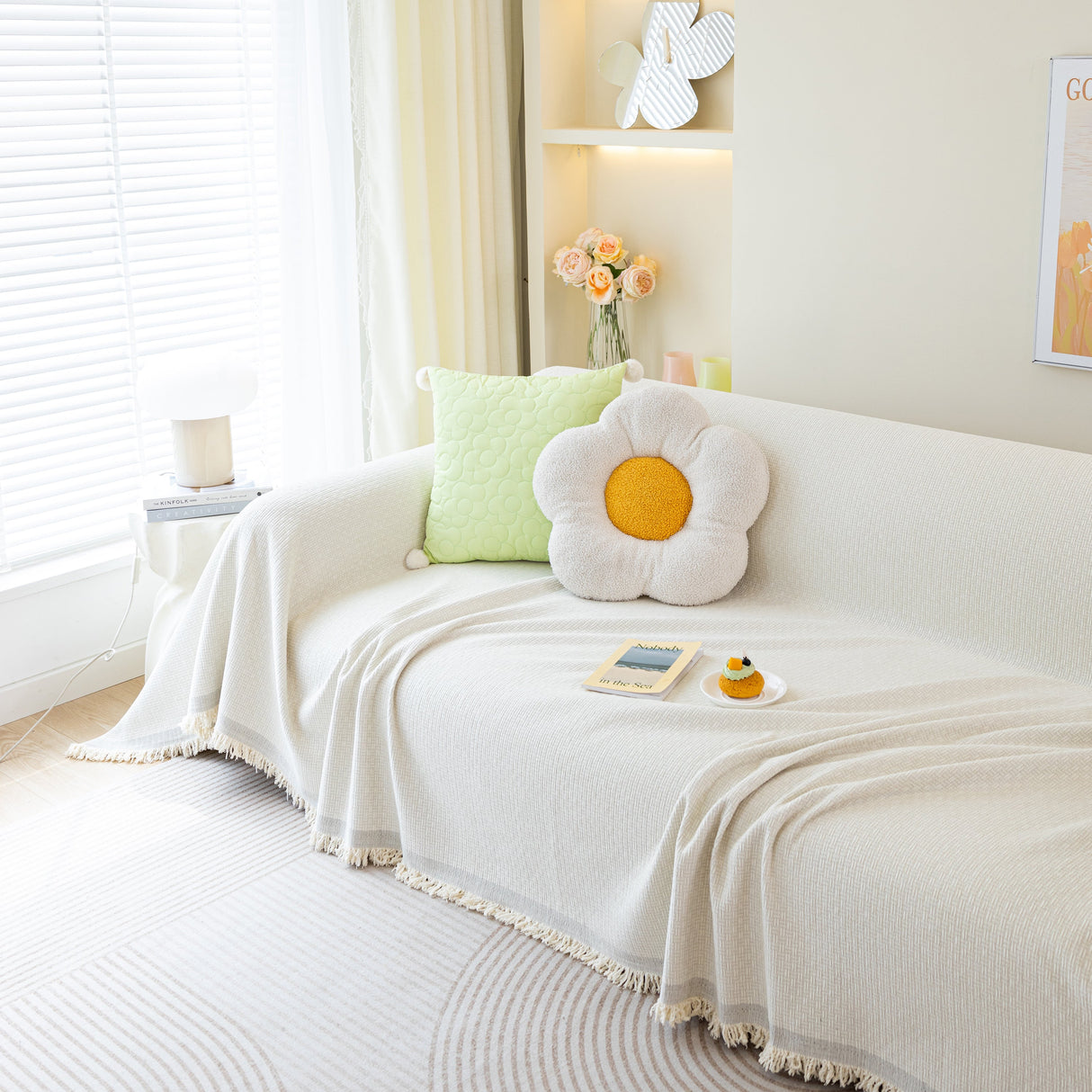 Chenille Large Throw Couch Cover Blanket with Water-Resistant for Futon, Loveseat, and L-Shaped Sofa