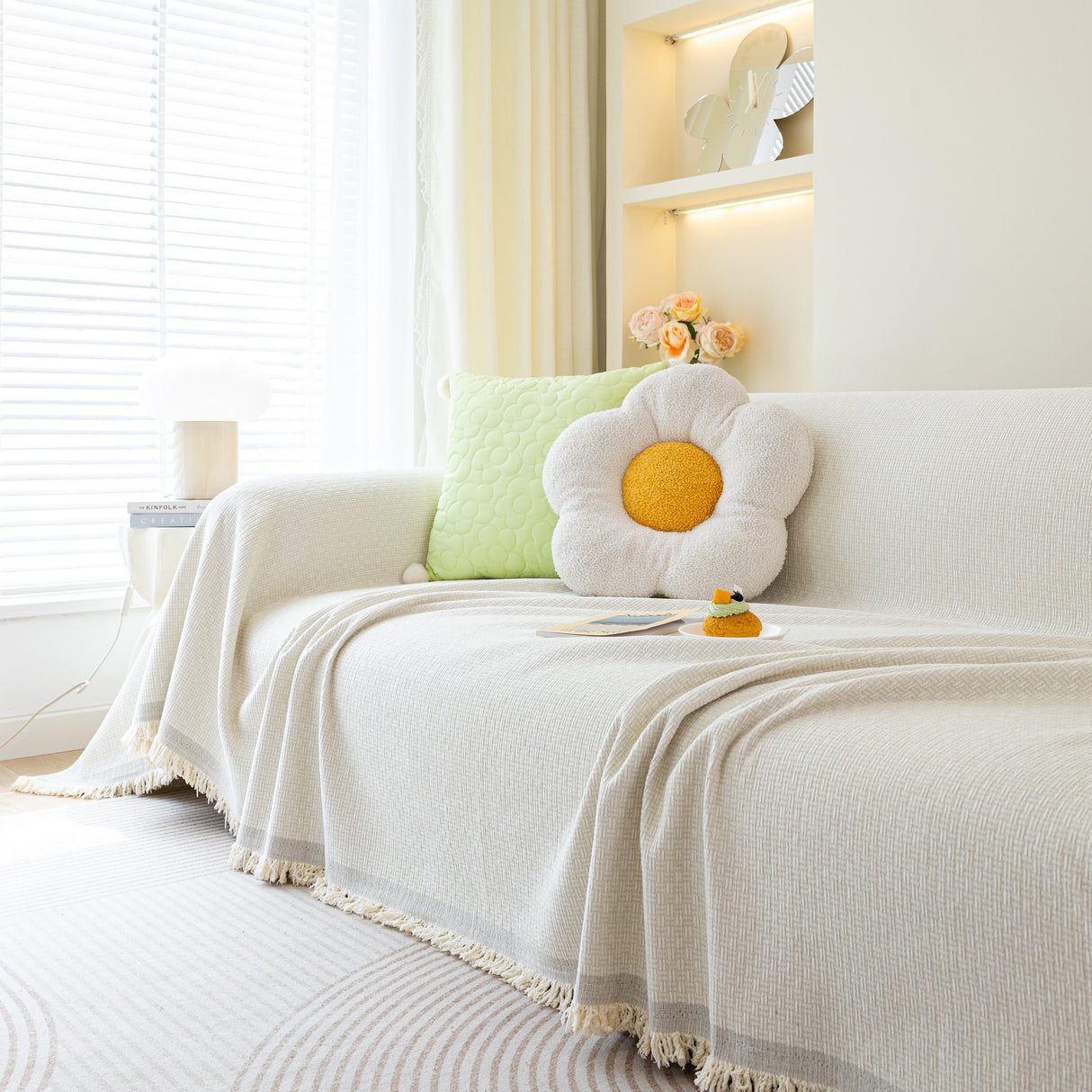 Chenille Large Throw Couch Cover Blanket with Water-Resistant for Futon, Loveseat, and L-Shaped Sofa