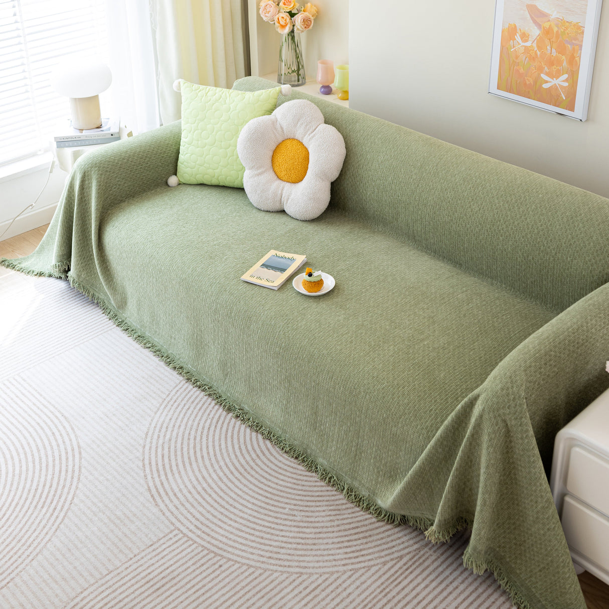 Chenille Large Throw Couch Cover Blanket with Water-Resistant for Futon, Loveseat, and L-Shaped Sofa