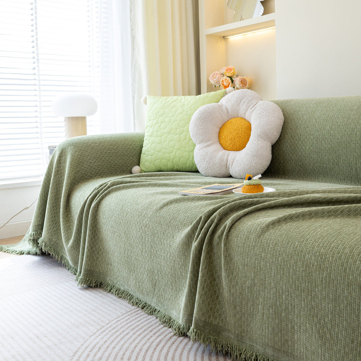 Chenille Large Throw Couch Cover Blanket with Water-Resistant for Futon, Loveseat, and L-Shaped Sofa