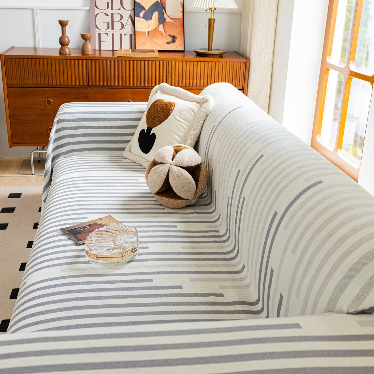 Boho Stripe Sectional Couch Cover Soft Chenille Sofa Slipcovers Blanket on The Sofa for Living Room