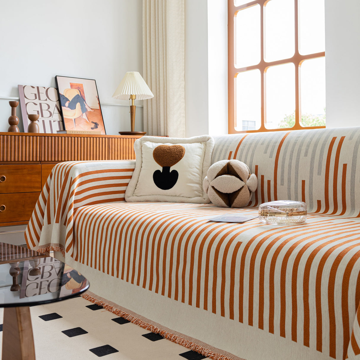 Boho Stripe Sectional Couch Cover Soft Chenille Sofa Slipcovers Blanket on The Sofa for Living Room