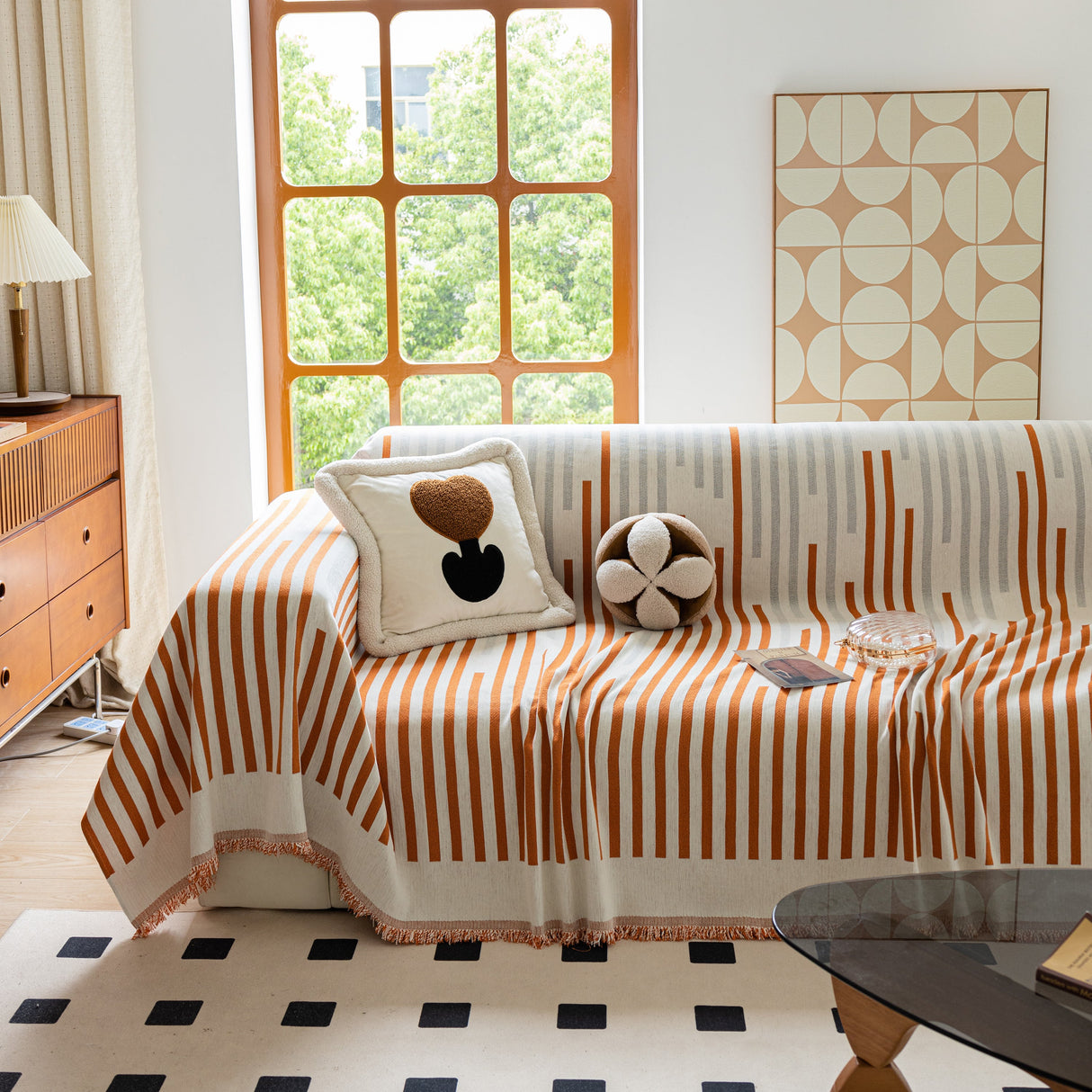 Boho Stripe Sectional Couch Cover Soft Chenille Sofa Slipcovers Blanket on The Sofa for Living Room