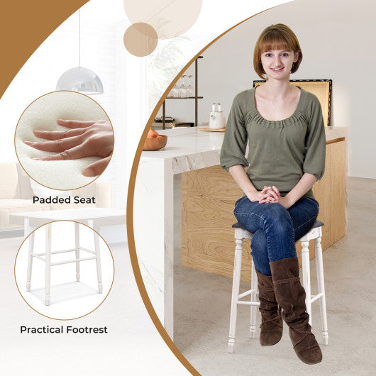 24"/ 29" Bar Stool Set of 2 with Padded Seat Cushions and Wood Legs-29 inches