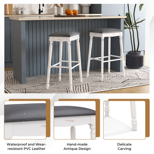 24"/ 29" Bar Stool Set of 2 with Padded Seat Cushions and Wood Legs-29 inches