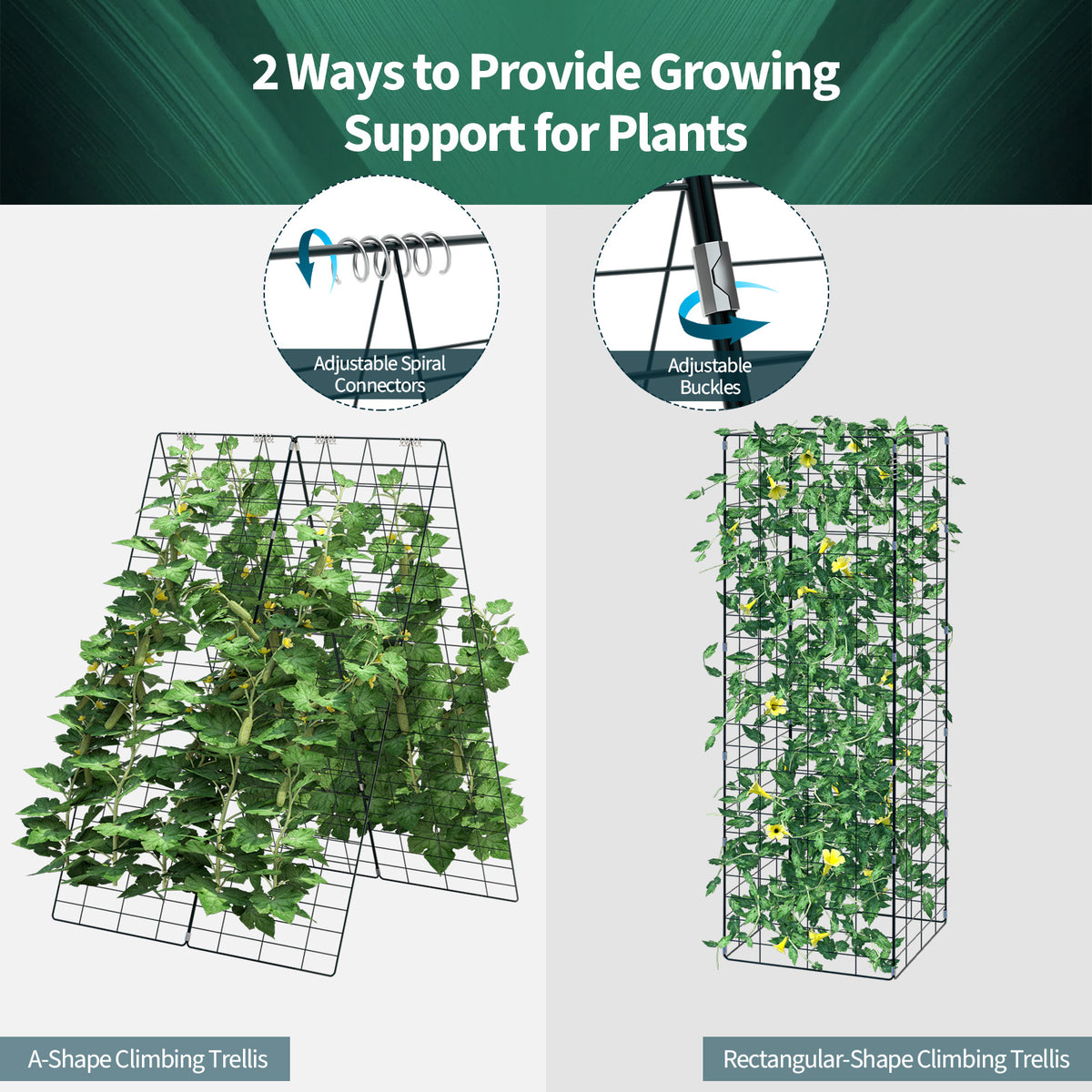 2 Pieces Foldable A-Frame Trellis Plant Supports with Twist Ties-Green