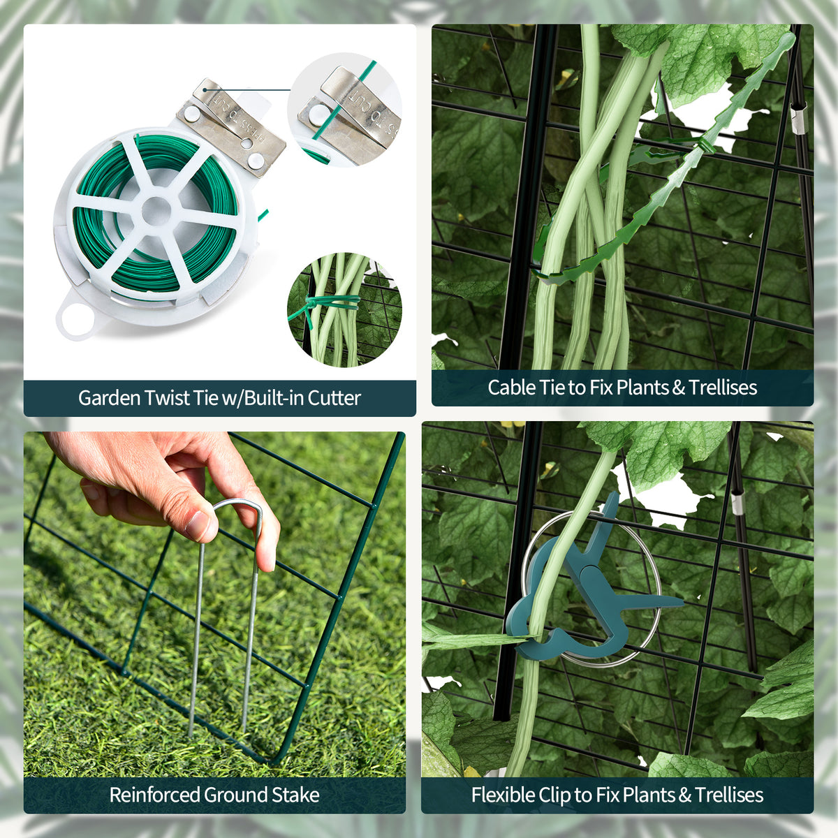 2 Pieces Foldable A-Frame Trellis Plant Supports with Twist Ties-Green