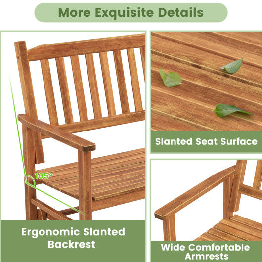 2 Seats Outdoor Glider Bench with Armrests and Slatted Seat-Natural