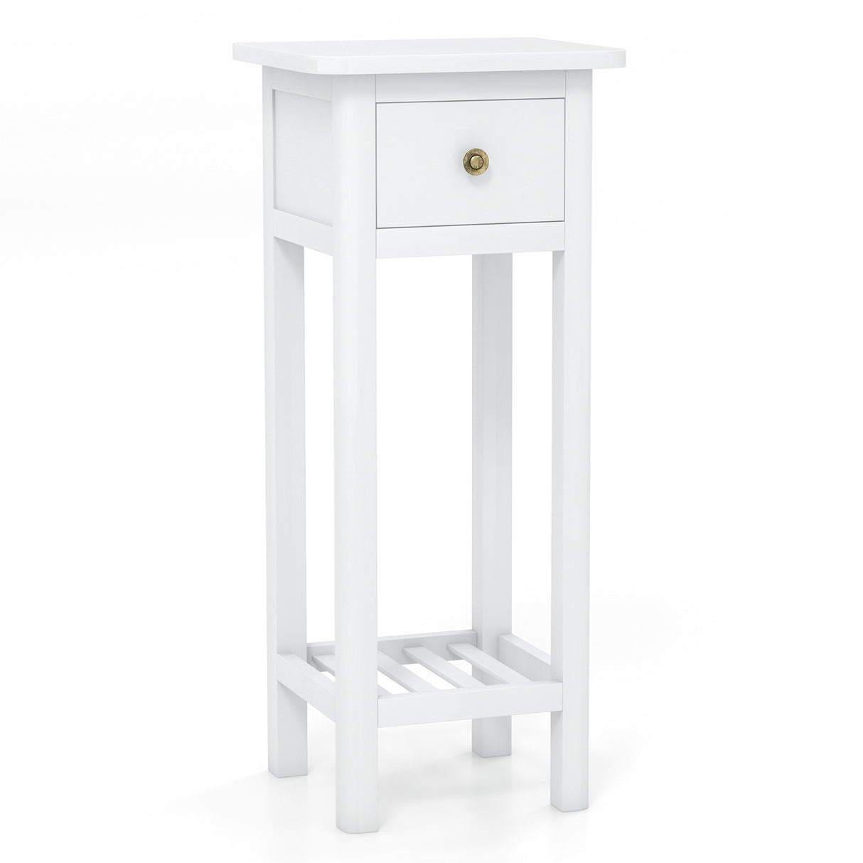 2 Tier Slim Nightstand Bedside Table with Drawer Shelf-Brown