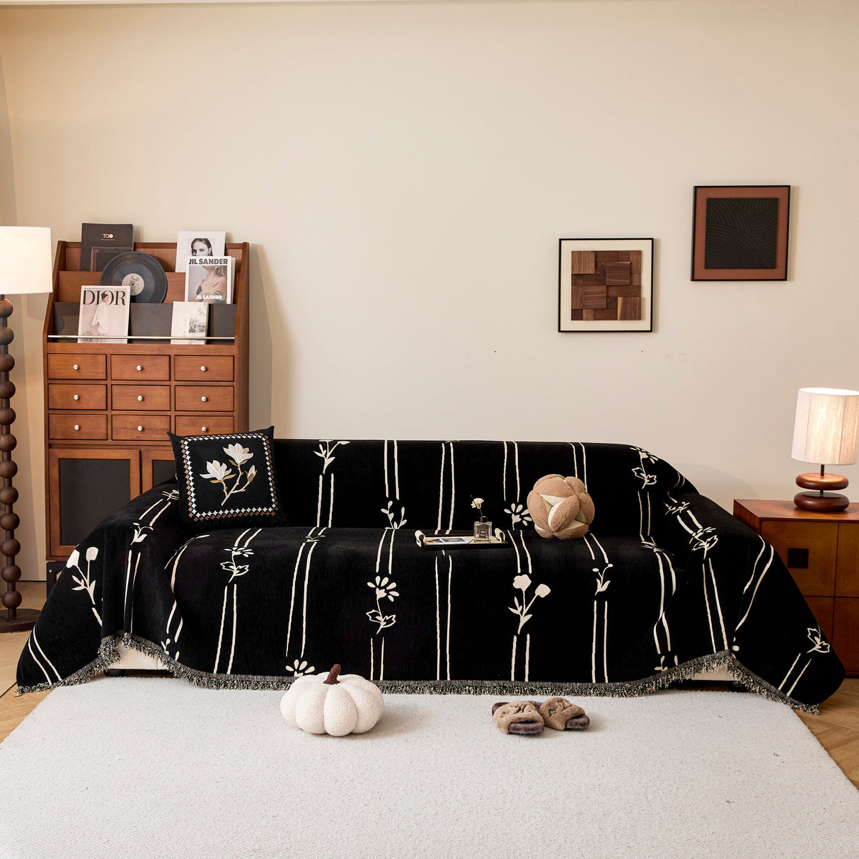 Chenille Jacquard Sofa Throw Cover with Tassel Soft Thick Couch Protector Blanket