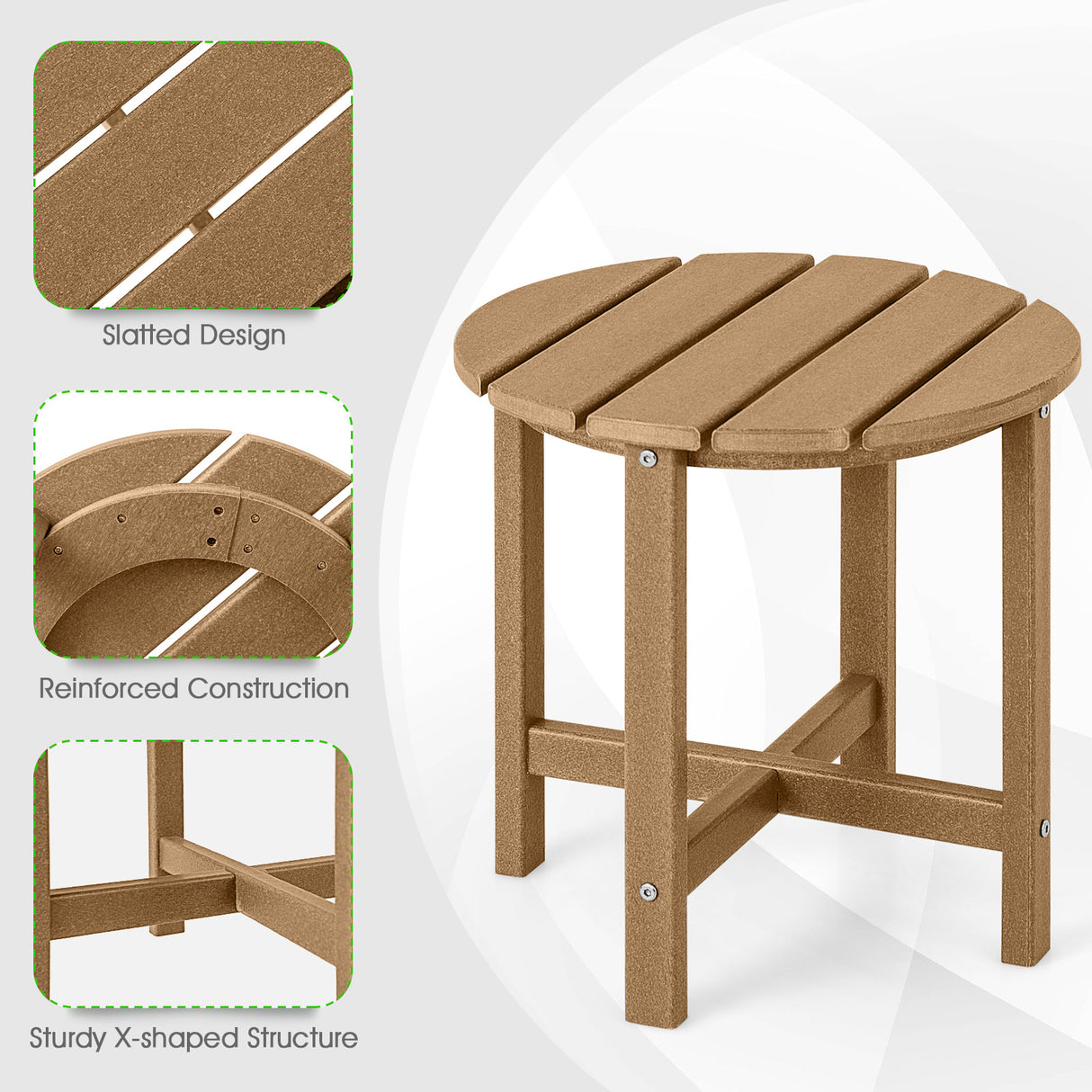 Set of 2 18 Inch Round Weather-Resistant Adirondack Side Tables-Brown