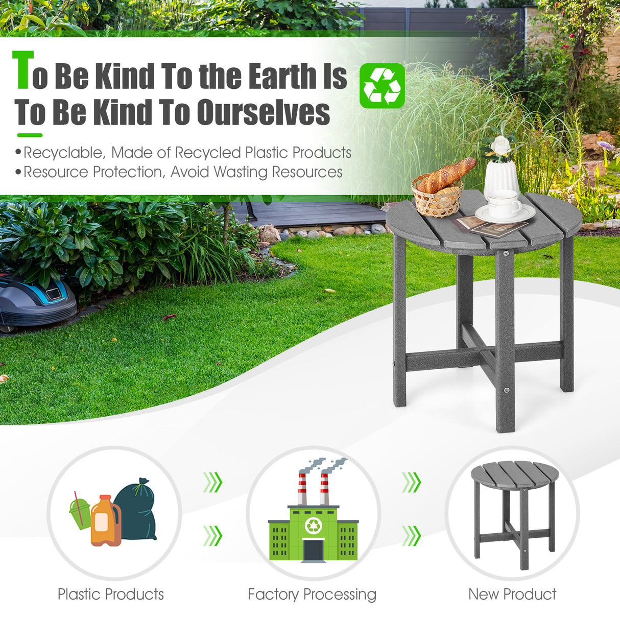 Set of 2 18 Inch Round Weather-Resistant Adirondack Side Tables-Gray