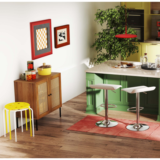 5-Piece Kitchen & Dining Bundle: Adjustable Bar Stools (Set of 2) + Stackable Stools (Set of 6) + Rattan Storage Sideboard