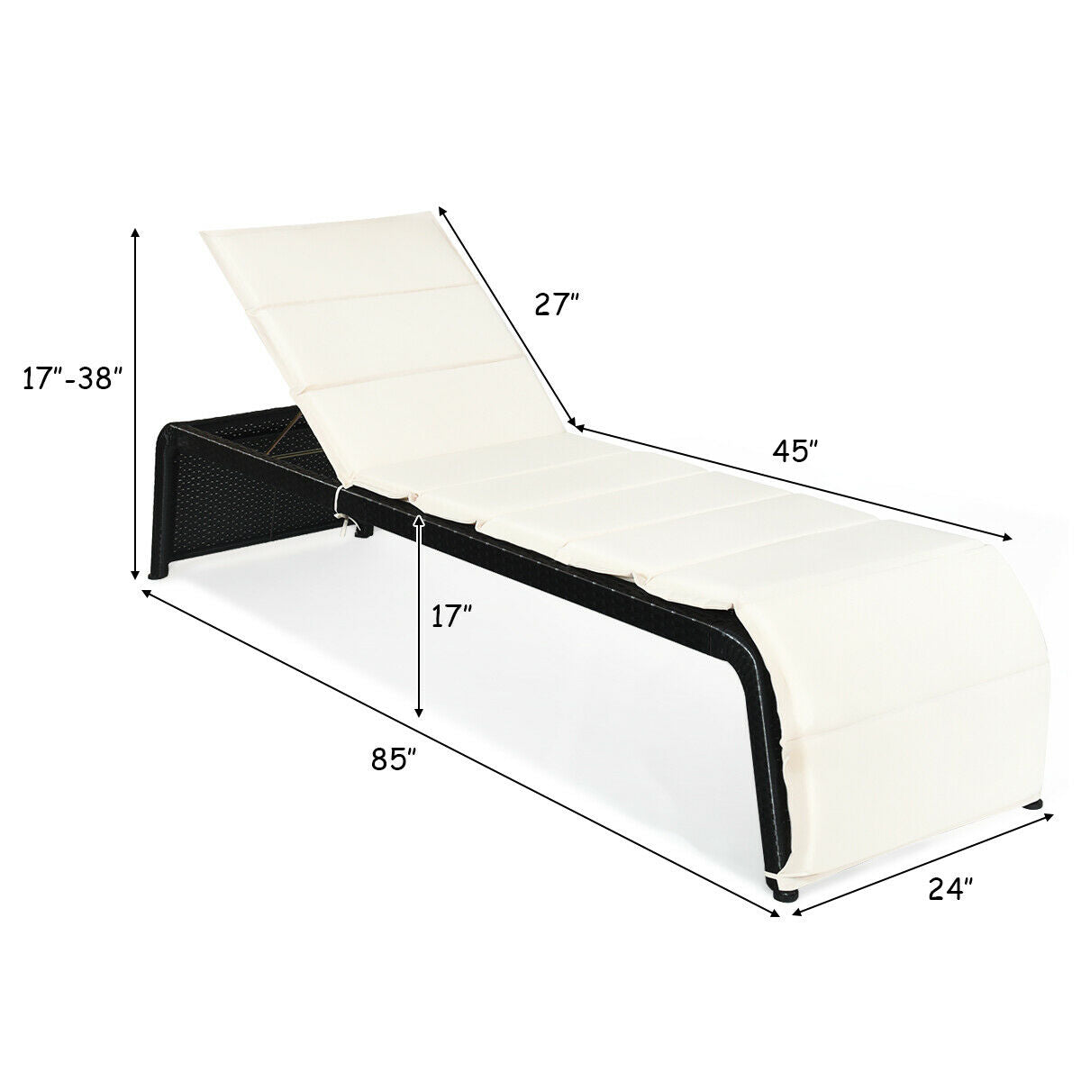 Patio Rattan Lounge Chair Back Adjustable Chaise Recliner with Cushioned-White