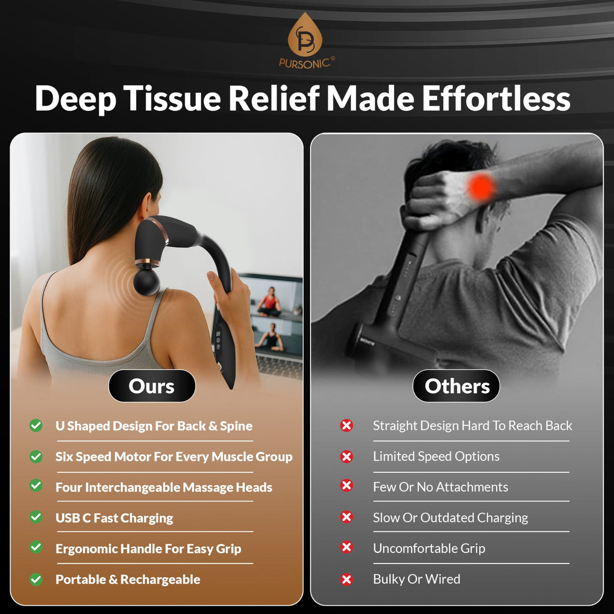 Ultimate Muscle Recovery Bundle: Deep Tissue Massage Gun + Vibrating Massage Ball by Pursonic