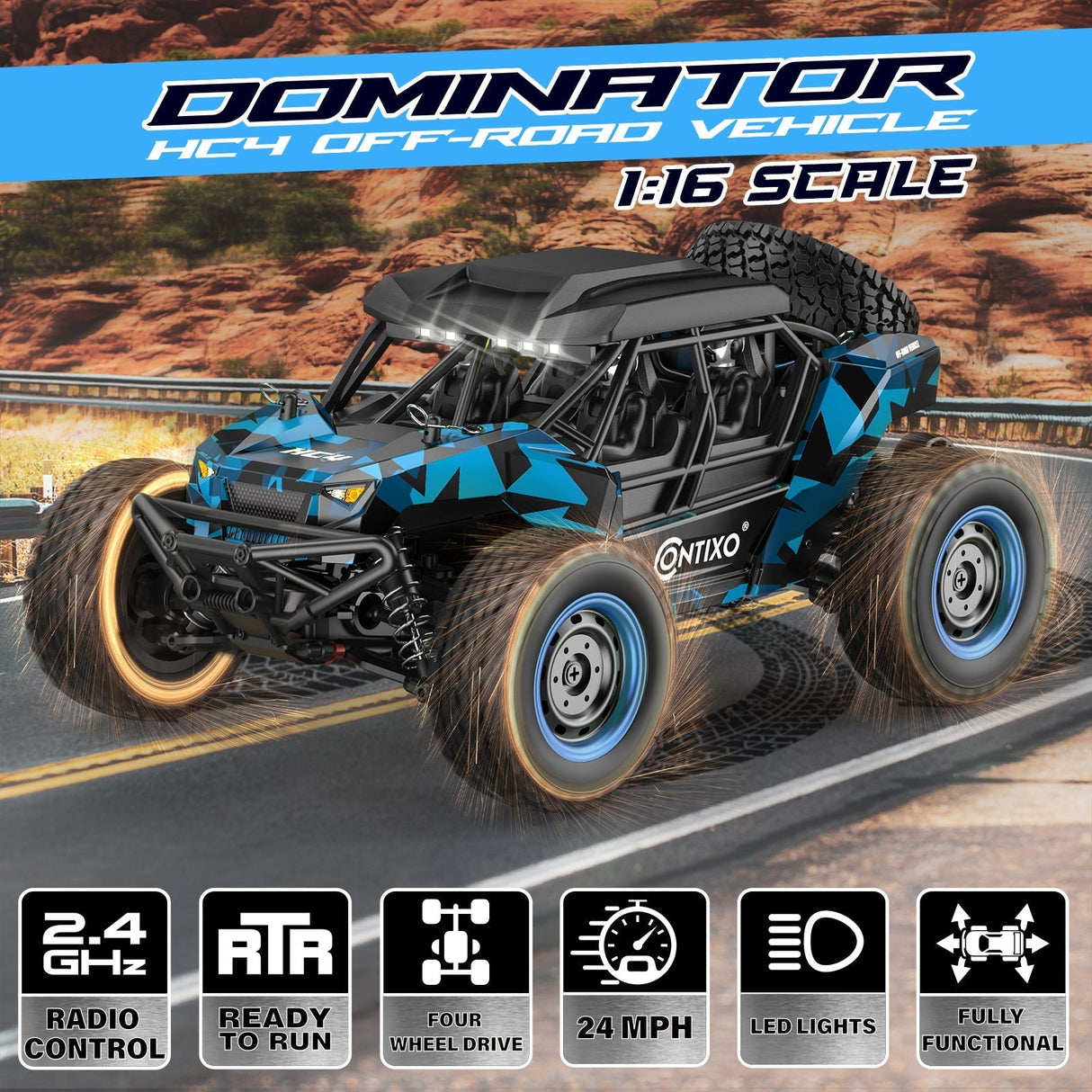Contixo HC4 Dominator RC Remote Control Offroad 4WD UTV - 1:16 Scale