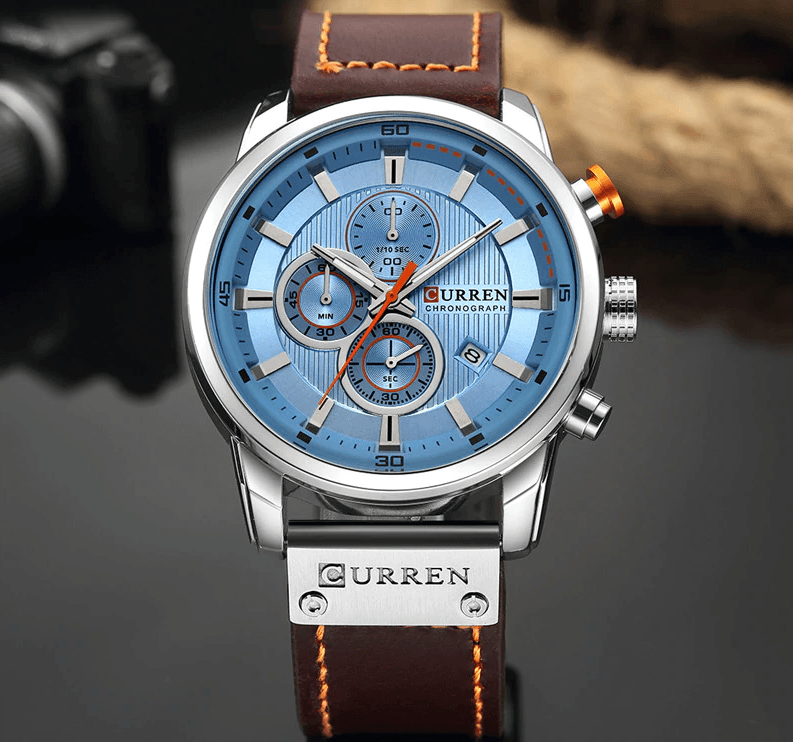 Men's Waterproof Elegant Sport Watch With Chronometers Day View, Leather Belts And Hardlex Scratch Resistant Glass Perfect Gift For Him
