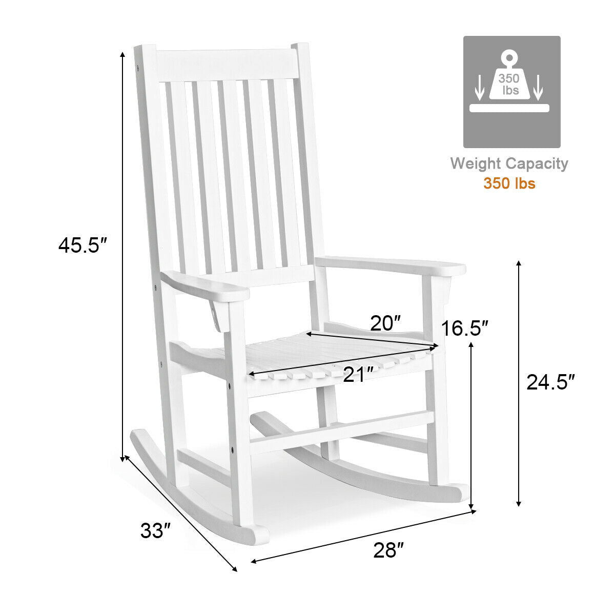 Indoor Outdoor Wooden High Back Rocking Chair-Black