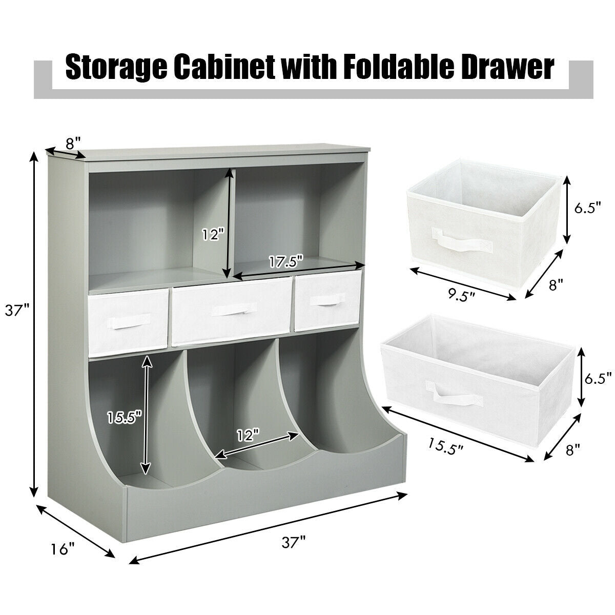 Freestanding Combo Cubby Bin Storage Organizer Unit W/3 Baskets-Brown