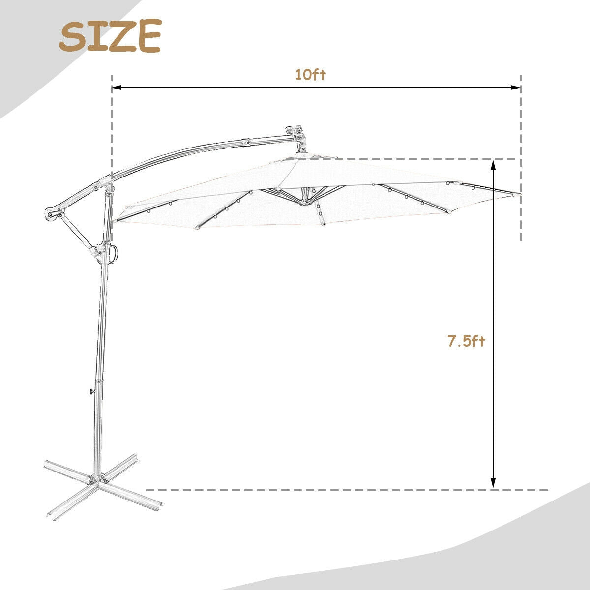 10 ft 360 ° Rotation Solar Powered LED Patio Offset Umbrella without Weight Base-Beige