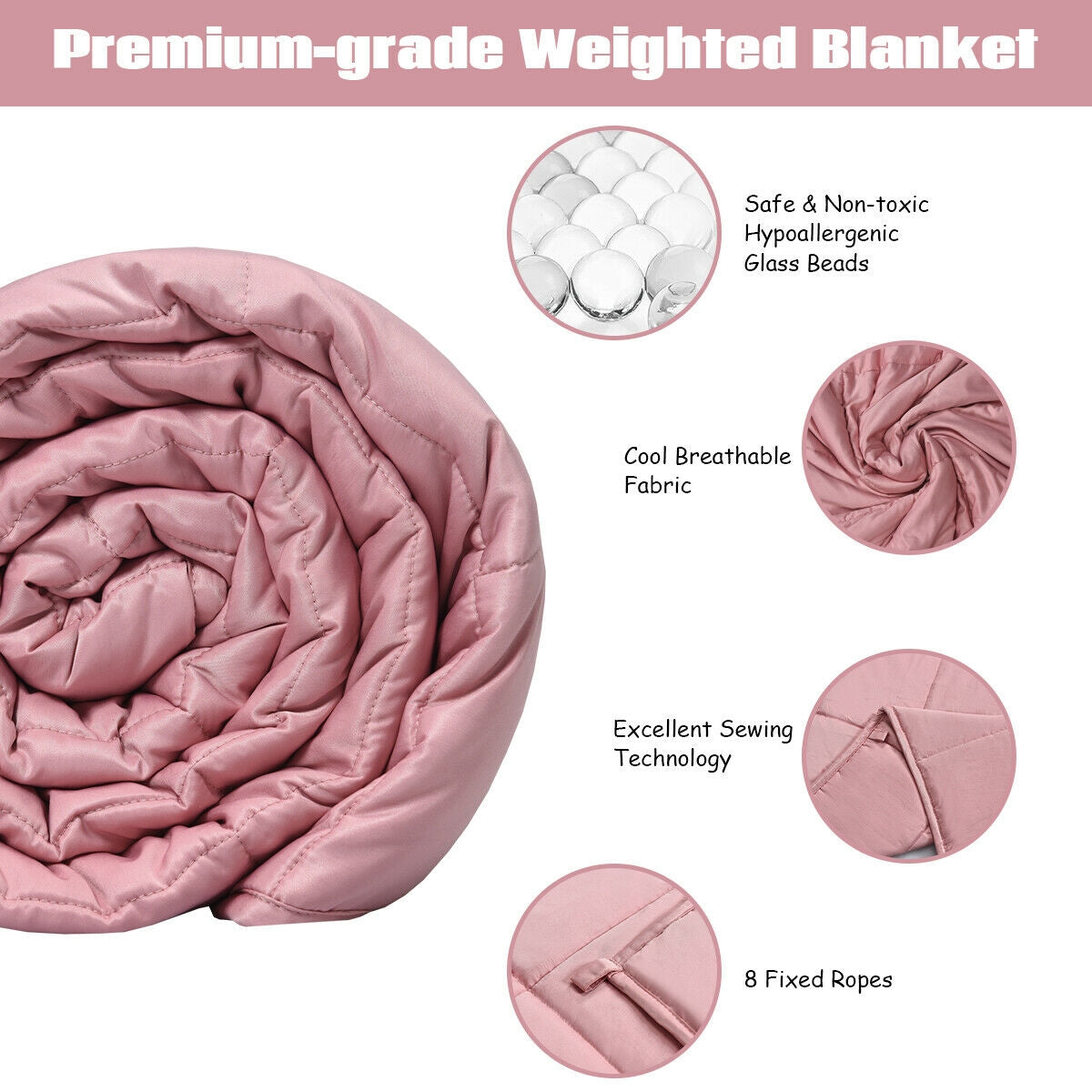 60 x80 Inch 15lbs Premium Cooling Heavy Weighted Blanket-Pink by DirectDeals