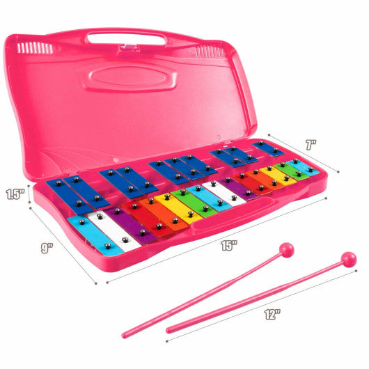 25 Notes Kids Glockenspiel Chromatic Metal Xylophone-Pink