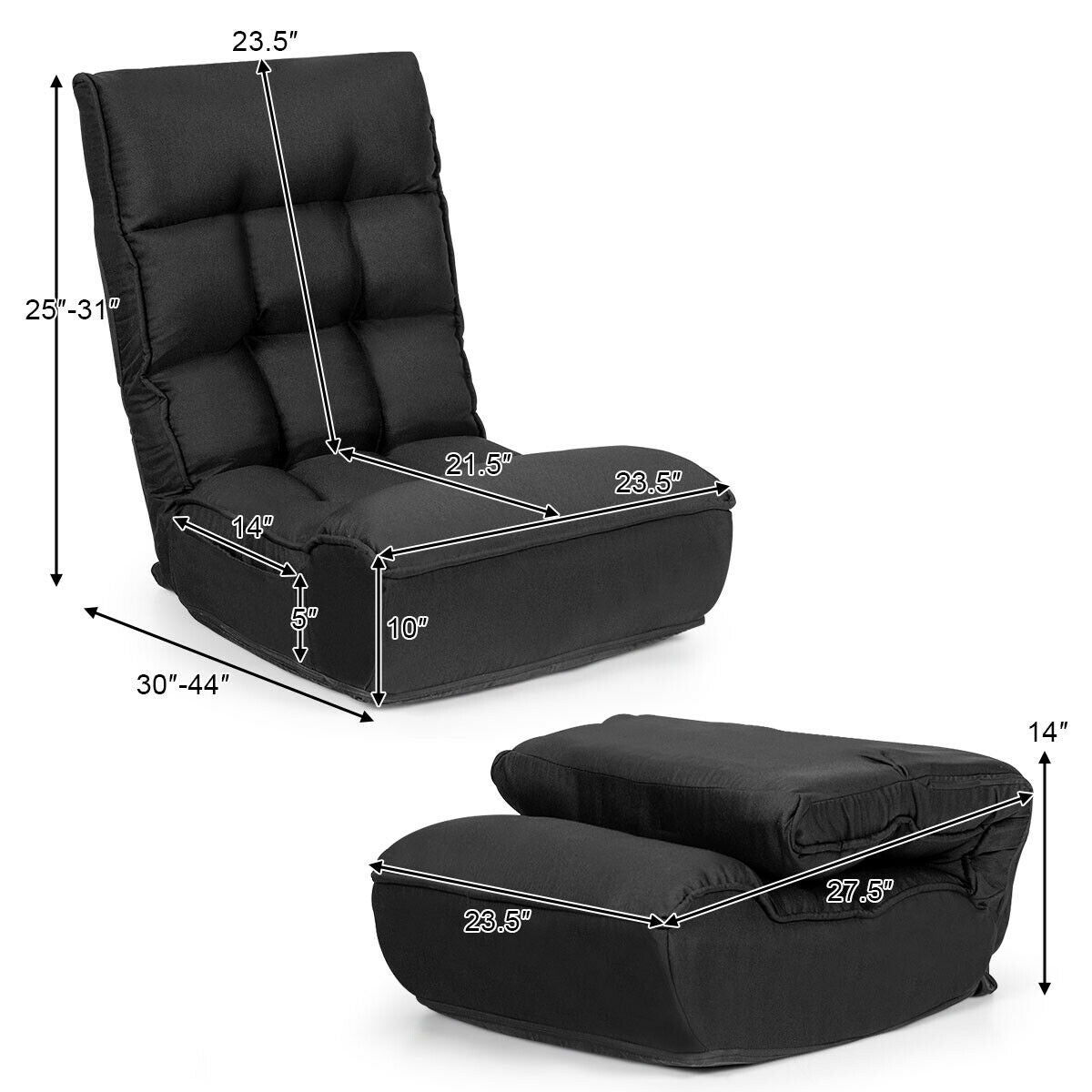 4-Position Adjustable Floor Chair Folding Lazy Sofa-Gray