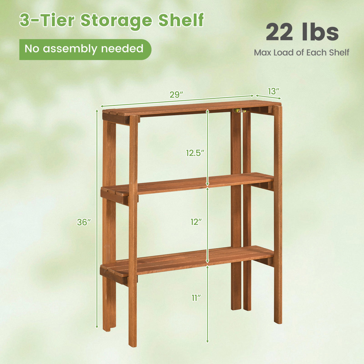 2/3-Tier Folding Wooden Storage Shelves for Entryway and Garden-3-Tier
