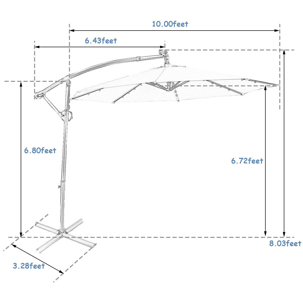 10 ft 360 ° Rotation Solar Powered LED Patio Offset Umbrella without Weight Base-Beige