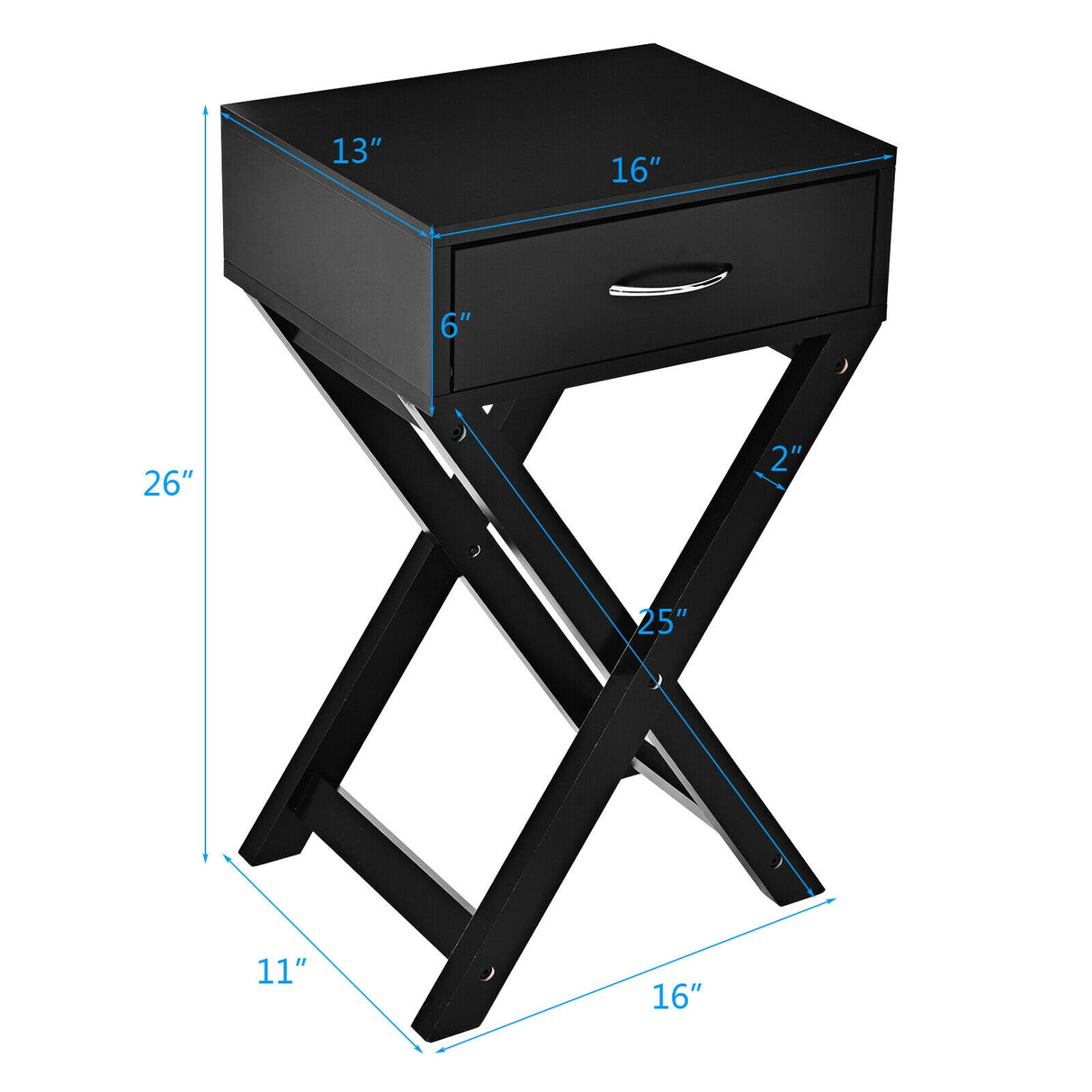 Design Sofa Side Table with X-Shape Drawer for Living Room Bedroom-White