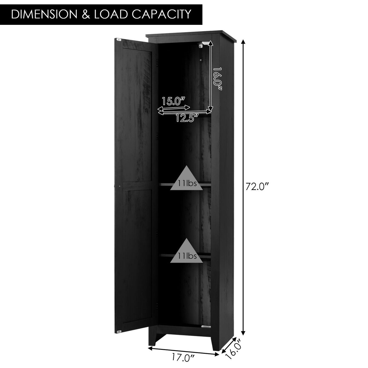 Linen Tower Bathroom Storage Cabinet Tall Slim Side Organizer with Shelf-Black