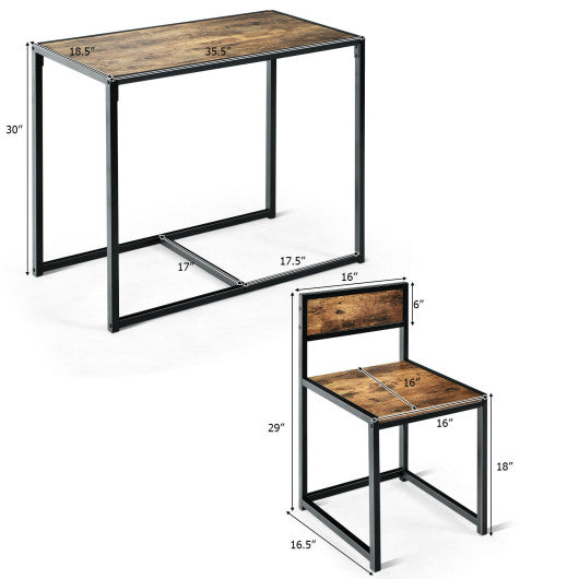 3 Pcs Dining Set Compact Table and 2 Chair with Metal Frame for for Small Space-Coffee