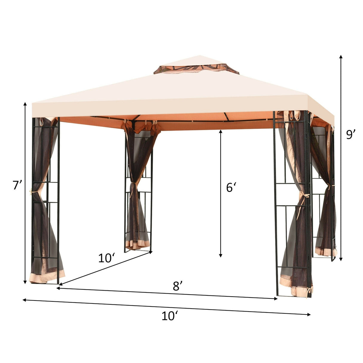 10 x 10 Feet 2-Tier Vented Metal Canopy with Mosquito Netting by DirectDeals