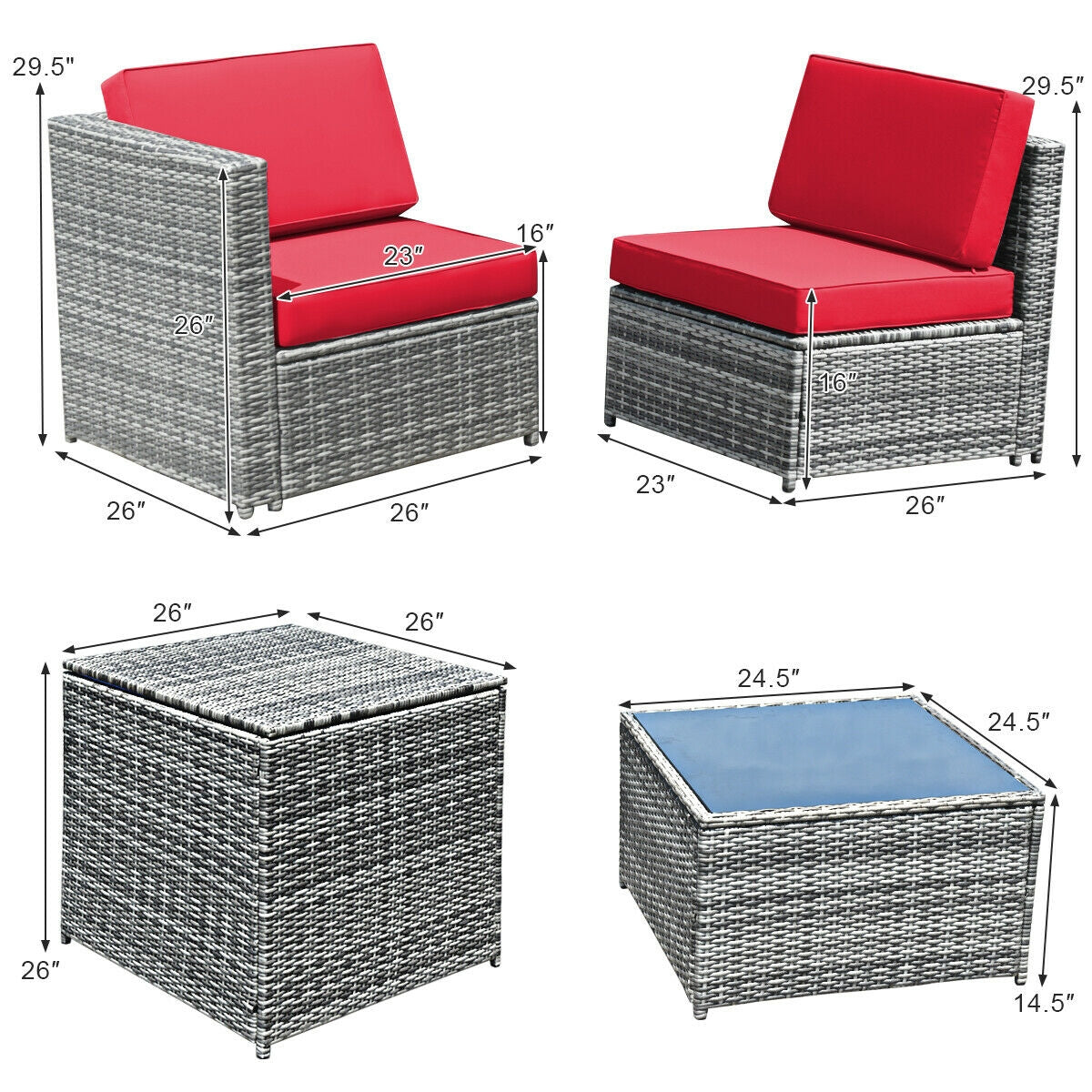 8 Pieces Wicker Sofa Rattan Dining Set Patio Furniture with Storage Table-Gray