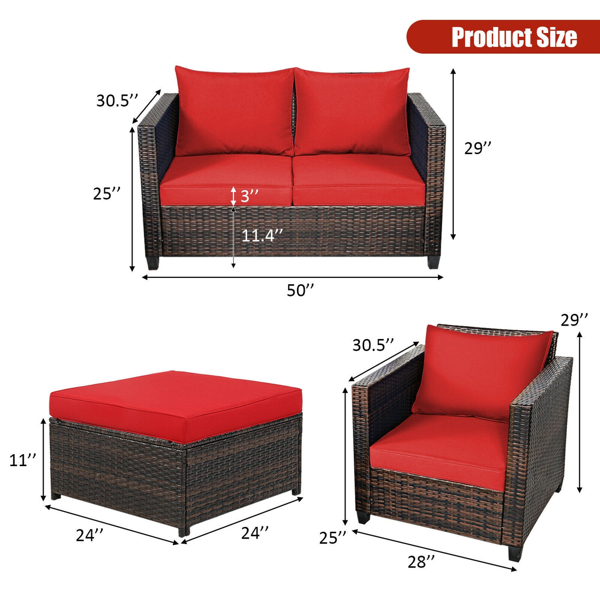 5 Pieces Patio Cushioned Rattan Furniture Set-White