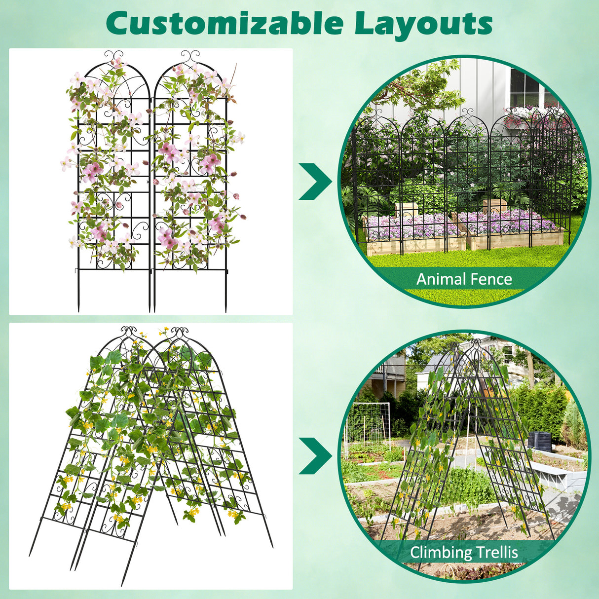 2/4 Pack 71 x 20 Inch Metal Garden Trellis for Climbing Plants-Set of 2
