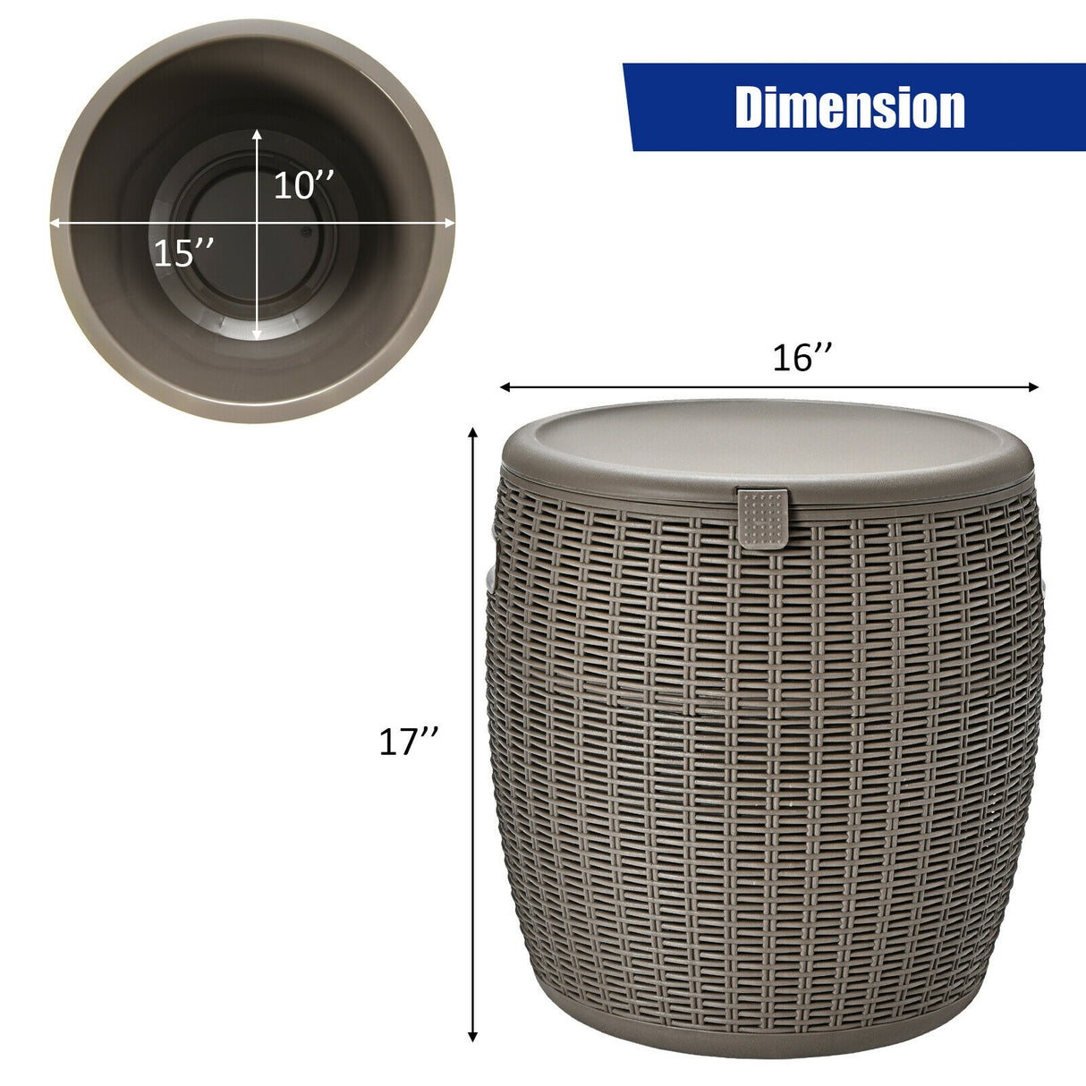 9.5 Gallon 4-in-1 Patio Rattan Cool Bar Cocktail Table Side Table-Black